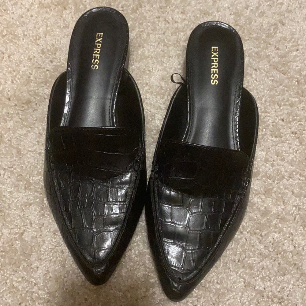 Express black croc mules